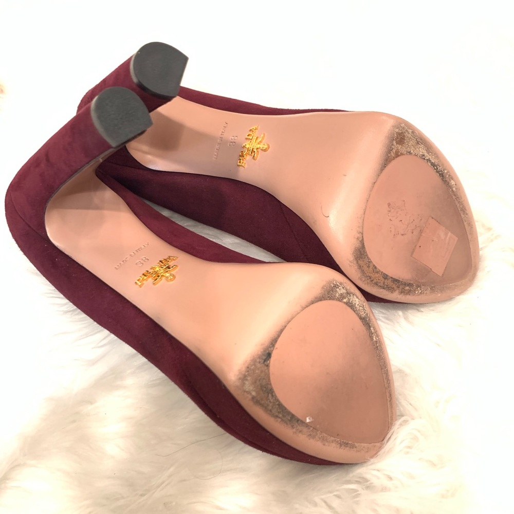 PRADA Suede Deep Purple Peep Toe Pumps Heels 38 - Picture 3 of 8